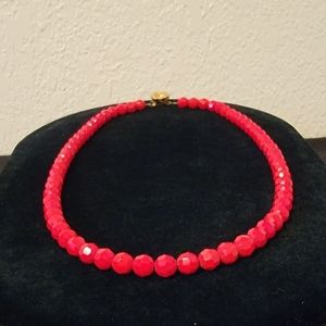 Vintage Cherry Red Faceted Glass Beaded Necklace